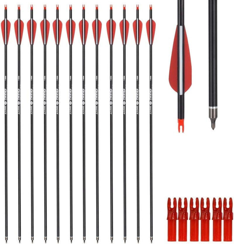 Yls Archery 26/28/30Inch Carbon Arrow Practice Hunting Arrows with100 Grain Removable Tips for Compound & Recurve Bow(Pack of 12) - Image 1
